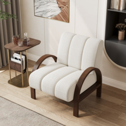 Mid Century Modern Boucle Accent Chair White Modular Lounge Chair with Ash Solid Wood Frame - thumbnail 2