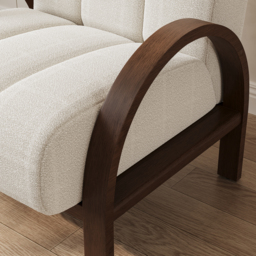 Mid Century Modern Boucle Accent Chair White Modular Lounge Chair with Ash Solid Wood Frame - thumbnail 9