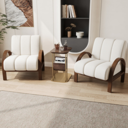 Mid Century Modern Boucle Accent Chair White Modular Lounge Chair with Ash Solid Wood Frame - thumbnail 4