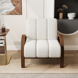 Mid Century Modern Boucle Accent Chair White Modular Lounge Chair with Ash Solid Wood Frame - thumbnail 3