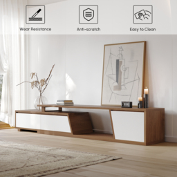 Fero Minimalist Walnut & White Rectangle Reversible Extendable TV Stand with 3 Drawers Up to 280 cm - thumbnail 9