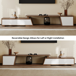 Fero Minimalist Walnut & White Rectangle Reversible Extendable TV Stand with 3 Drawers Up to 280 cm - thumbnail 5