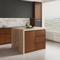 1270mm Modern Kitchen Island Walnut Laminate & 2 Counter Stools Set Storage Cabinet - thumbnail 5