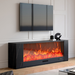 180 cm Modern White Sintered Stone Electric Fireplace TV Stand with Remote Control Temperature Adjustable - thumbnail 3
