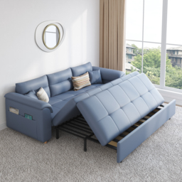 188 cm Full 2-Seater Faux Leather Pull-out Sleeper Sofa with Storage and Side Pockets