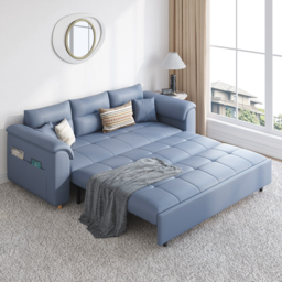 188 cm Full 2-Seater Faux Leather Pull-out Sleeper Sofa with Storage and Side Pockets - thumbnail 2
