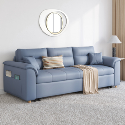 188 cm Full 2-Seater Faux Leather Pull-out Sleeper Sofa with Storage and Side Pockets - thumbnail 5