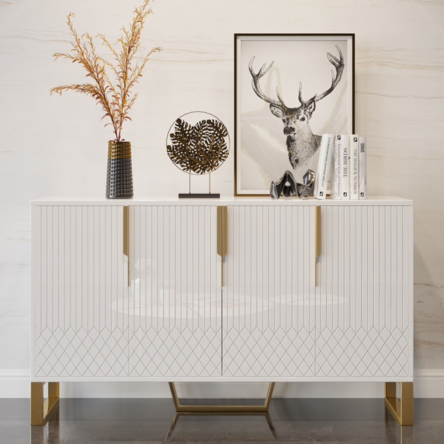 "4-Door Wood 60"" Sideboard with 3 Shelves Aro Contemporary White" - image 1