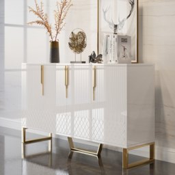 "4-Door Wood 60"" Sideboard with 3 Shelves Aro Contemporary White" - thumbnail 2