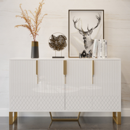 "4-Door Wood 60"" Sideboard with 3 Shelves Aro Contemporary White"