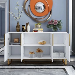"4-Door Wood 60"" Sideboard with 3 Shelves Aro Contemporary White" - thumbnail 3