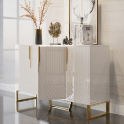 "4-Door Wood 60"" Sideboard with 3 Shelves Aro Contemporary White" - thumbnail 8
