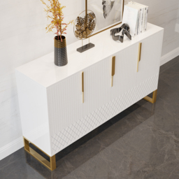 "4-Door Wood 60"" Sideboard with 3 Shelves Aro Contemporary White" - thumbnail 6