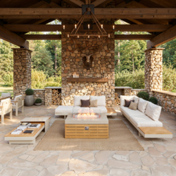 "Tevara 47"" 5-Piece Modular Teak Outdoor Sofa Set with Smokeless Fire Pit for 6 Person" - thumbnail 2