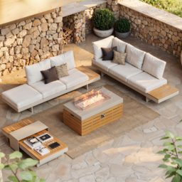 "Tevara 47"" 5-Piece Modular Teak Outdoor Sofa Set with Smokeless Fire Pit for 6 Person"