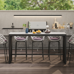 7-Piece Garden Sintered Stone & Aluminium Bar Dining Set with 6 Bar Stools in Light Grey - thumbnail 3