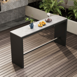 7-Piece Garden Sintered Stone & Aluminium Bar Dining Set with 6 Bar Stools in Light Grey - thumbnail 9