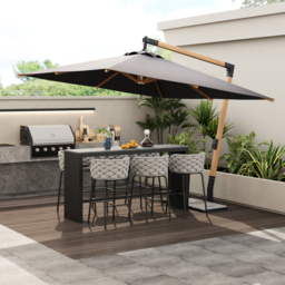 7-Piece Garden Sintered Stone & Aluminium Bar Dining Set with 6 Bar Stools in Light Grey - thumbnail 4