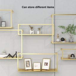 Modern Wall-Mounted Shelving Gold Floating Shelves in Metal Set of 6 - thumbnail 8