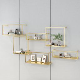 Modern Wall-Mounted Shelving Gold Floating Shelves in Metal Set of 6 - thumbnail 4