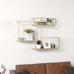 Modern Wall-Mounted Shelving Gold Floating Shelves in Metal Set of 6 - thumbnail 2