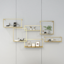 Modern Wall-Mounted Shelving Gold Floating Shelves in Metal Set of 6 - thumbnail 3
