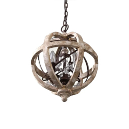 Retro Rustic Weathered Wooden Globe Metal Orb Crystal 3-Light Chandelier Small - thumbnail 5