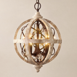 Retro Rustic Weathered Wooden Globe Metal Orb Crystal 3-Light Chandelier Small - thumbnail 8