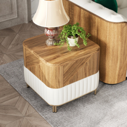 Wovent Mid-Century Square Modern Walnut Wood Narrow Side Table with Storage Nightstand - thumbnail 3