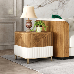 Wovent Mid-Century Square Modern Walnut Wood Narrow Side Table with Storage Nightstand - thumbnail 1