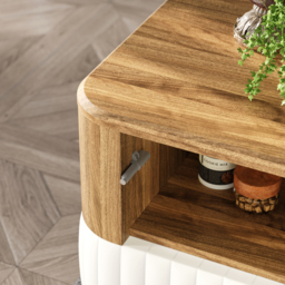 Wovent Mid-Century Square Modern Walnut Wood Narrow Side Table with Storage Nightstand - thumbnail 6