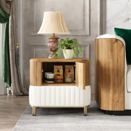 Wovent Mid-Century Square Modern Walnut Wood Narrow Side Table with Storage Nightstand - thumbnail 5