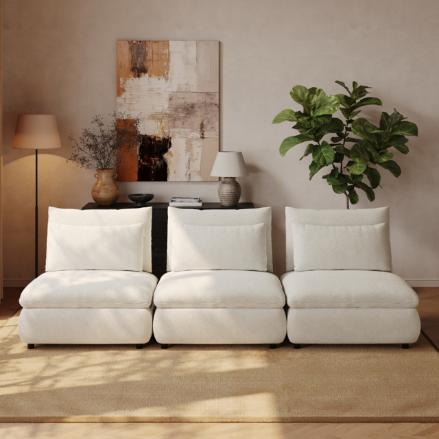 3-Piece Oatmeal Chenille Modular Sectional Sofa with Hidden Storage & Removable Backrest - image 1
