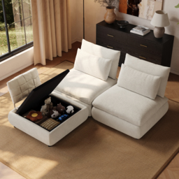 3-Piece Oatmeal Chenille Modular Sectional Sofa with Hidden Storage & Removable Backrest - thumbnail 2