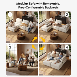 3-Piece Oatmeal Chenille Modular Sectional Sofa with Hidden Storage & Removable Backrest - thumbnail 7