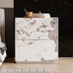 Modern 600 mm W Sintered Stone Bedside Table 2 Drawer Bedside Table