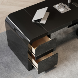 Chicent L-shaped Modern Executive Desk with Ample Storage Right Hand in Black Office Furniture(180 cm) - thumbnail 6