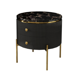 Yelly Modern Round End Table With Storage Black Faux Marble Side Table Gold Legs - thumbnail 7