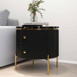 Yelly Modern Round End Table With Storage Black Faux Marble Side Table Gold Legs - thumbnail 5