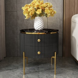 Yelly Modern Round End Table With Storage Black Faux Marble Side Table Gold Legs - thumbnail 4