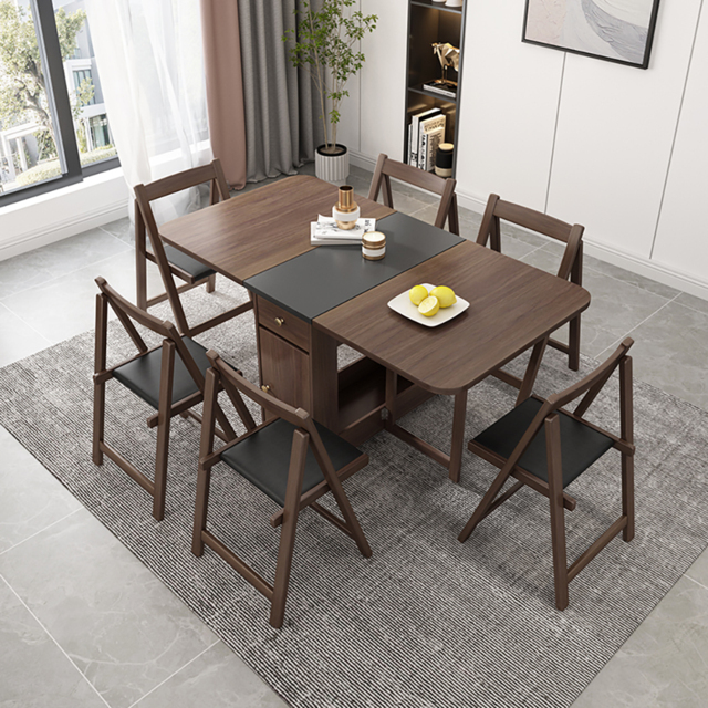 Ultic 5-Piece Modern 150 cm Rectangle Dining Table Set Ash Wood Foldable Walnut - image 1