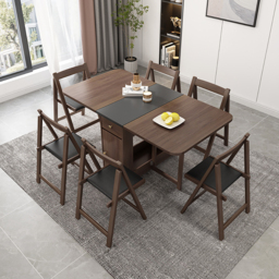 Ultic 5-Piece Modern 150 cm Rectangle Dining Table Set Ash Wood Foldable Walnut