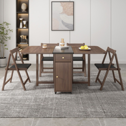 Ultic 5-Piece Modern 150 cm Rectangle Dining Table Set Ash Wood Foldable Walnut - thumbnail 3