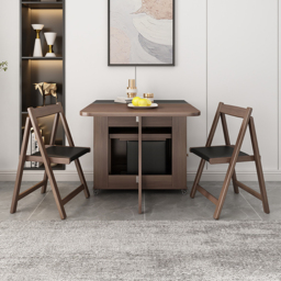 Ultic 5-Piece Modern 150 cm Rectangle Dining Table Set Ash Wood Foldable Walnut - thumbnail 4