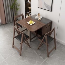 Ultic 5-Piece Modern 150 cm Rectangle Dining Table Set Ash Wood Foldable Walnut - thumbnail 2