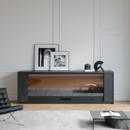 1800mm Modern Black Glass Electric Fireplace TV Stand with Remote Control Temperature Adjustable - thumbnail 9