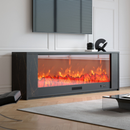 1800mm Modern Black Glass Electric Fireplace TV Stand with Remote Control Temperature Adjustable - thumbnail 3