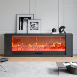 1800mm Modern Black Glass Electric Fireplace TV Stand with Remote Control Temperature Adjustable - thumbnail 2