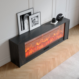 1800mm Modern Black Glass Electric Fireplace TV Stand with Remote Control Temperature Adjustable - thumbnail 8