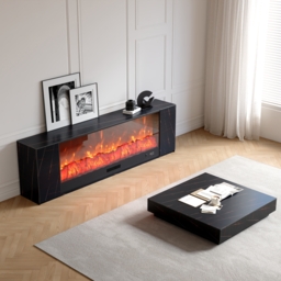1800mm Modern Black Glass Electric Fireplace TV Stand with Remote Control Temperature Adjustable - thumbnail 4
